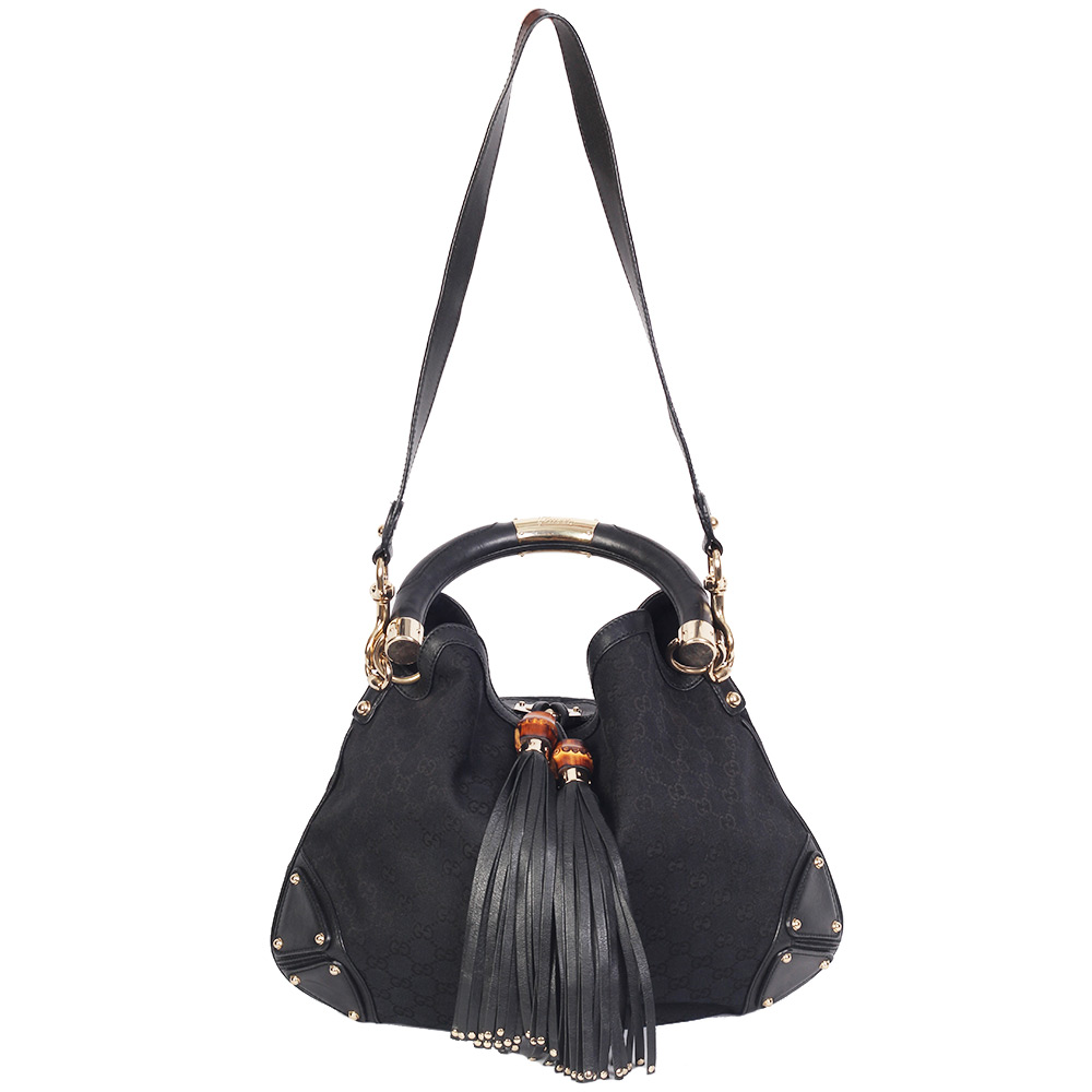 GUCCI Monogram Indy Hobo Tassel Bag Medium Black | Luxity