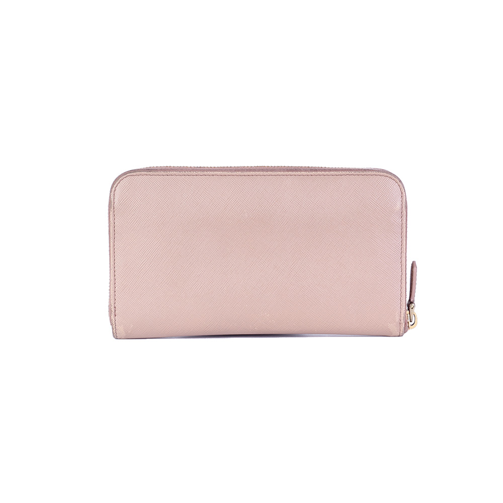 PRADA Saffiano Leather Zip Around Wallet Blush | Luxity