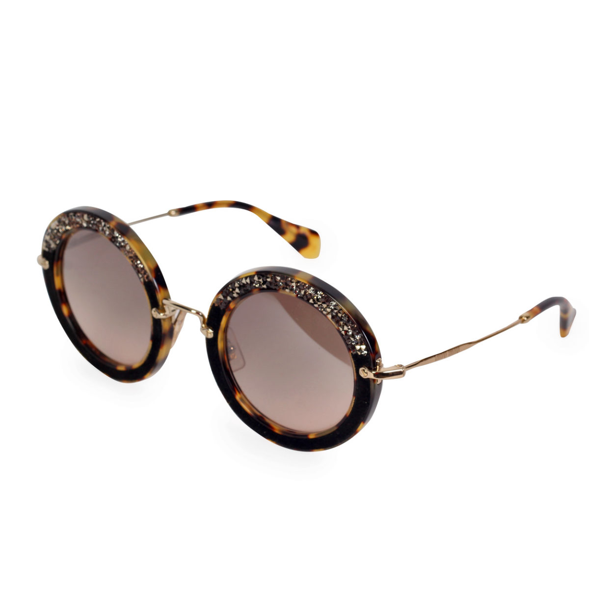 MIU MIU Embellished Tortoise Shell Round Sunglasses SMU08R – NEW - Luxity